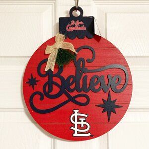 St Louis Cardinals Holiday Ornament Shaped Hanging Wooden Sign "Believe" NWT